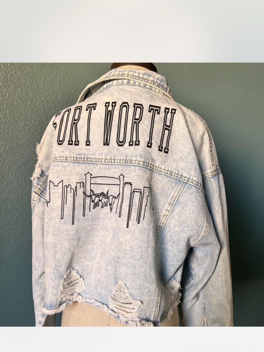 Women’s Light Wash Distressed 'Fort Worth' Denim Jacket by Rivalry‎ Denim Crop